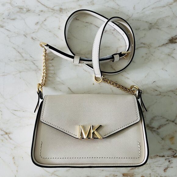 MICHAEL KORS Sylvia Light Cream Leather Small Flap Crossbody Bag - Picture 1 of 10